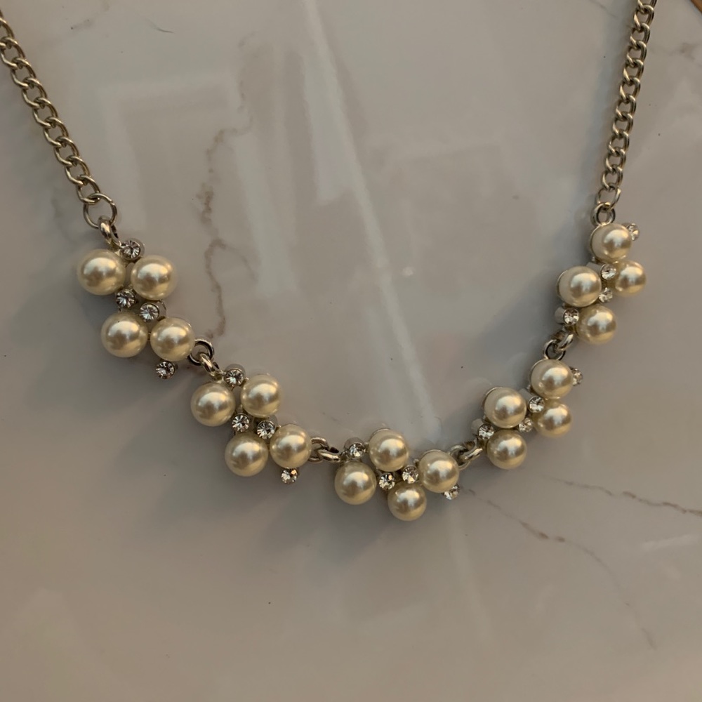 Pearl and Rhinestone Cluster Necklace